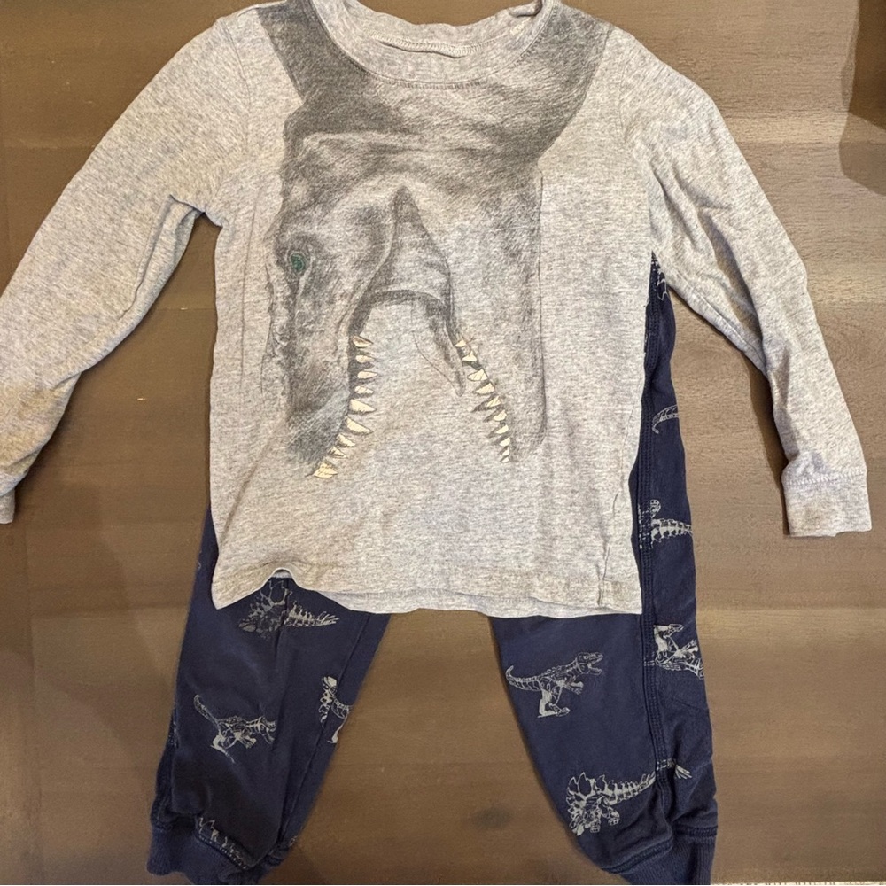 Gray Dinosaur Long Sleeve Shirt and Navy Pants Set
